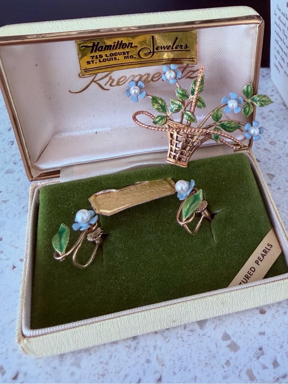 Vintage 1960s Krementz Collector’s Forget-Me-Not Brooch & Earrings Set - Picture 4 of 14